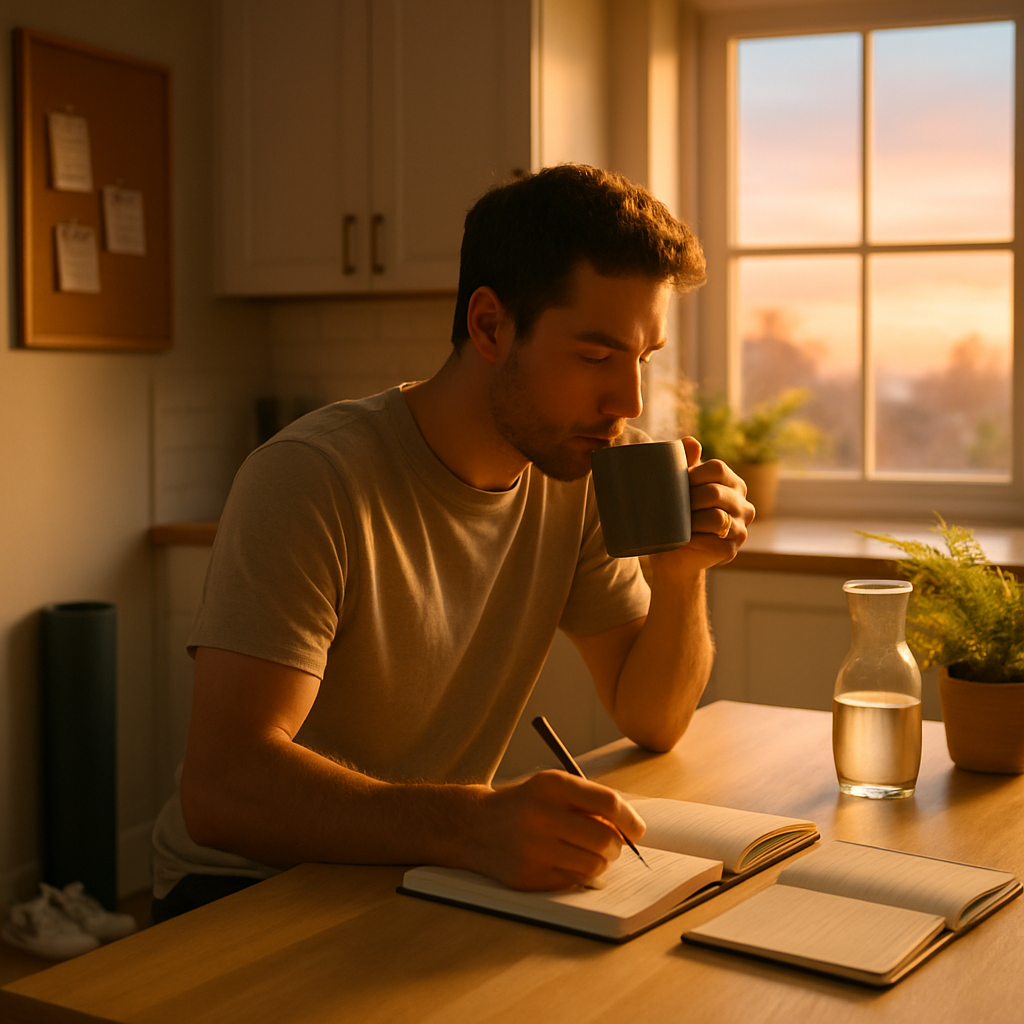 Morning routine hero showing a sunrise and a calming start to the day